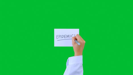 Doctor-Escribiendo-Epidemia-En-Papel-Con-Pantalla-Verde-01